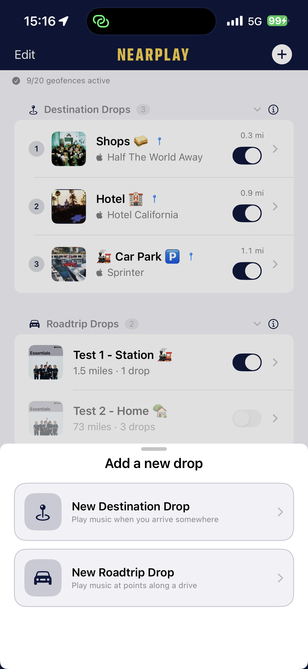Add a Destination or Roadtrip Drop